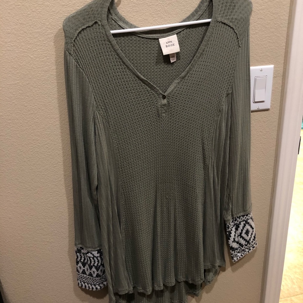Army Green Long Sleeve V Neck